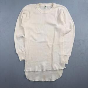 Vintage Hanes Green Tag Waffle Knit Thermal Shirt 70s M Long White 1970s White